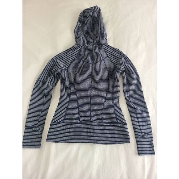 Athleta Full‎ Zip Hoodie Women's 2XS Blue Striped Fleece Lined Polyester Blend - Picture 2 of 7